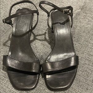 LOFT Black Leather  Strappy Block-Heel Sandals